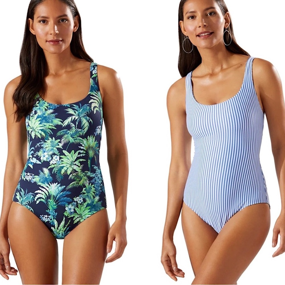 Tommy Bahama Art Of Palms Reversible Lace Back One Piece - Picture 2 of 16
